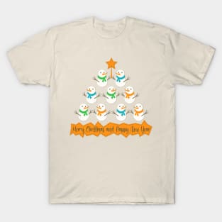 Christmas tree pyramid made of snowman and lettering T-Shirt